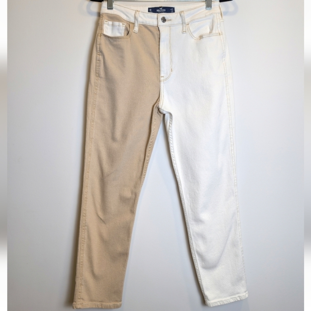 Hollister Tan White Two Tone Ultra High Rise Mom Jeans Size 5R W27